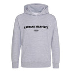 Lautaro Martínez hoodie – grey kids' hoodie with black Lautaro Martínez letters and Players Couture logo on the chest