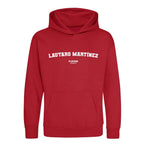 Lautaro Martínez hoodie – red kids' hoodie with white Lautaro Martínez letters and Players Couture logo on the chest