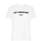 Left Midfielder men's T-shirt in white with bold name lettering