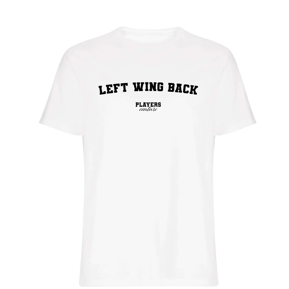 Left Wing Back men's T-shirt in white with bold name lettering