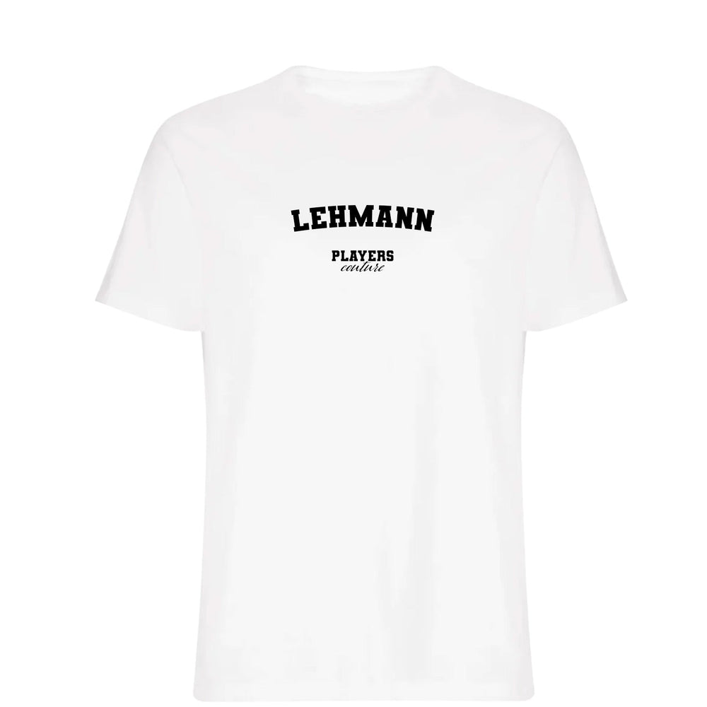 Lehmann men's T-shirt in white with bold name lettering