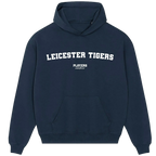 Leicester Tigers hoodie – navy men's hoodie with white Leicester Tigers letters and Players Couture logo on the chest