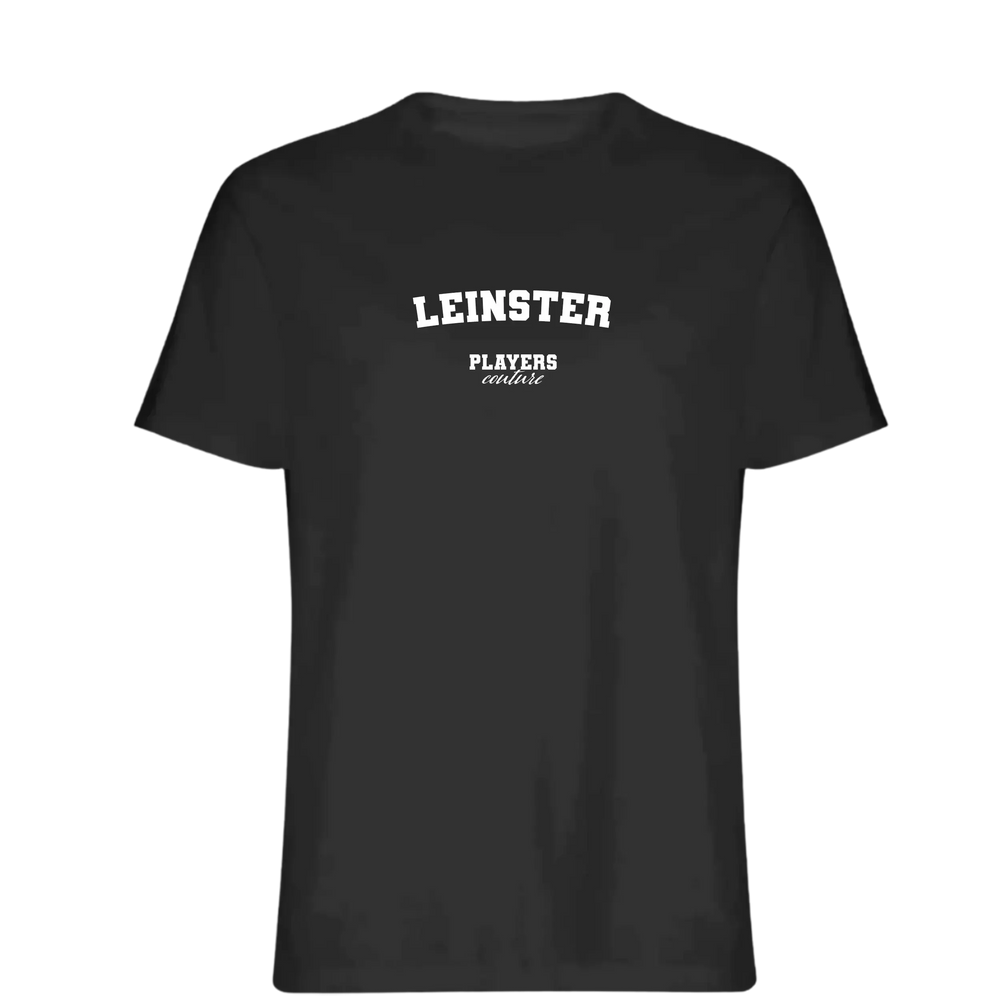 Leinster t-shirt – black men's t-shirt with white Leinster letters and Players Couture logo on the chest
