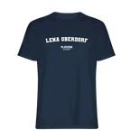 Lena Oberdorf t-shirt – navy men's t-shirt with white Lena Oberdorf letters and Players Couture logo on the chest