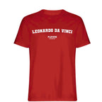 Leonardo Da Vinci t-shirt – red men's t-shirt with white Leonardo Da Vinci letters and Players Couture logo on the chest
