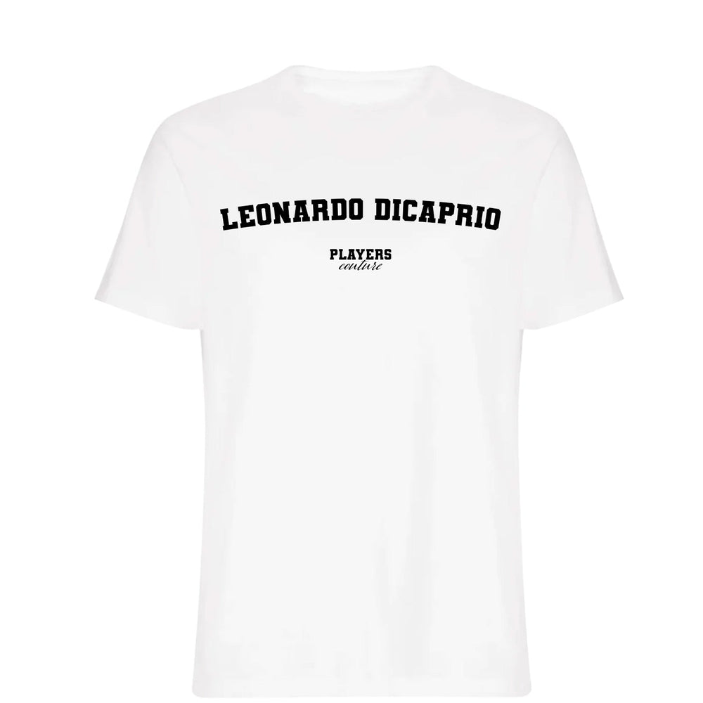 Leonardo DiCaprio men's T-shirt in white with bold name lettering