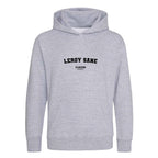 Leroy Sane hoodie – grey kids' hoodie with black Leroy Sane letters and Players Couture logo on the chest