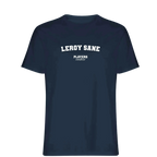 Leroy Sane t-shirt – navy men's t-shirt with white Leroy Sane letters and Players Couture logo on the chest