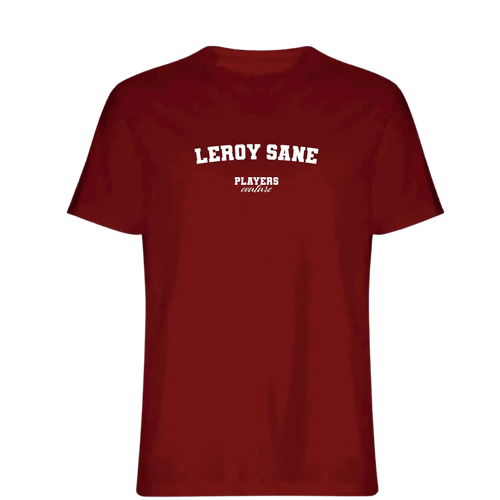 Leroy Sane t-shirt – red men's t-shirt with white Leroy Sane letters and Players Couture logo on the chest
