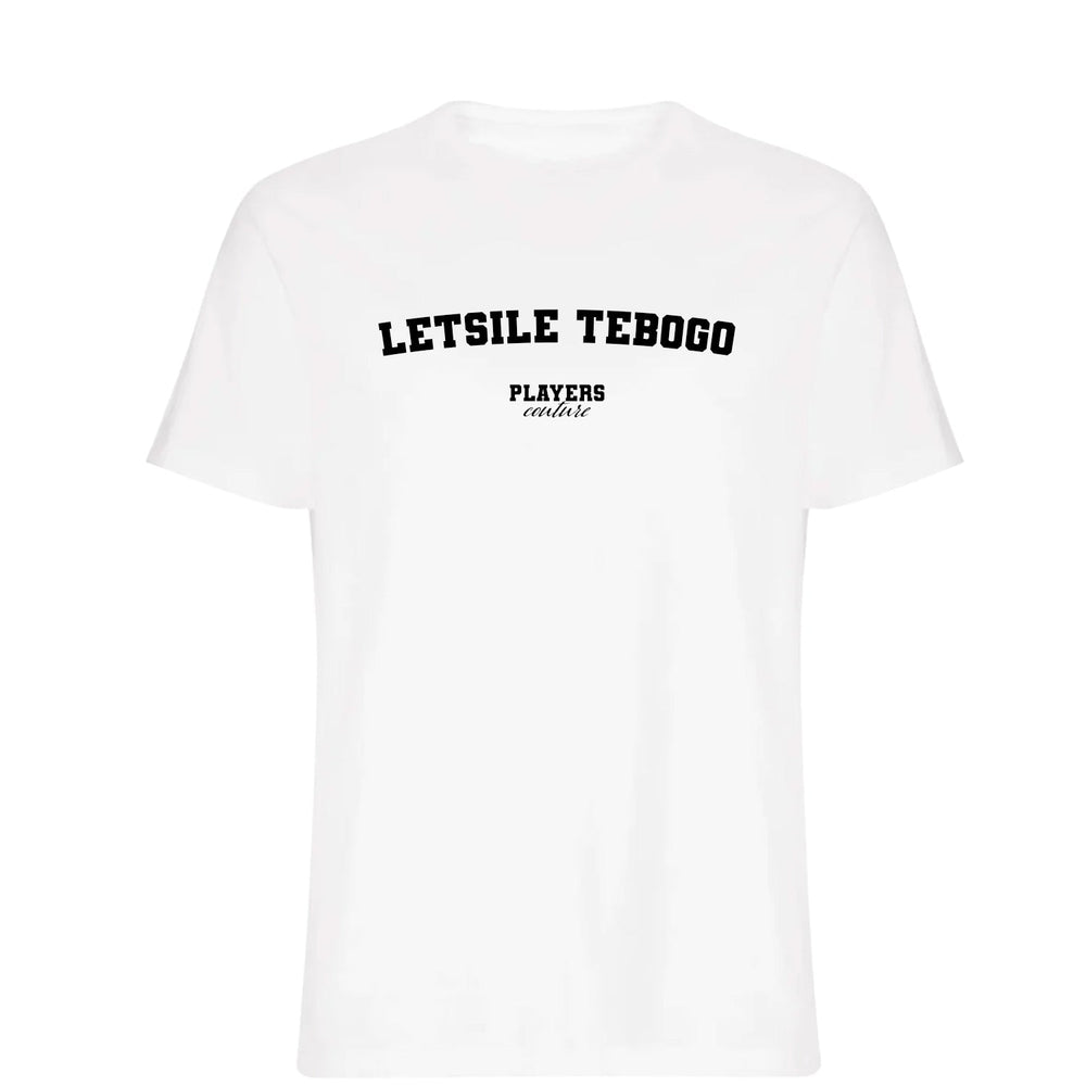 Letsile Tebogo men's T-shirt in white with bold name lettering