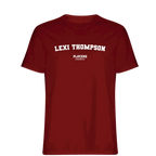Lexi Thompson t-shirt – red men's t-shirt with white Lexi Thompson letters and Players Couture logo on the chest