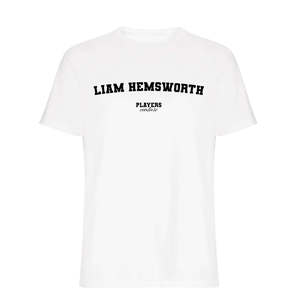 Liam Hemsworth men's T-shirt in white with bold name lettering