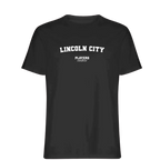 Lincoln City t-shirt – black men's t-shirt with white Lincoln City letters and Players Couture logo on the chest