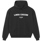 Linda Caicedo hoodie – black men's hoodie with white Linda Caicedo letters and Players Couture logo on the chest