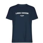 Linda Caicedo t-shirt – navy men's t-shirt with white Linda Caicedo letters and Players Couture logo on the chest