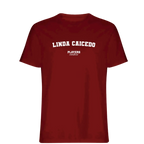 Linda Caicedo t-shirt – red men's t-shirt with white Linda Caicedo letters and Players Couture logo on the chest