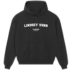 Lindsey Vonn hoodie – black men's hoodie with white Lindsey Vonn letters and Players Couture logo on the chest