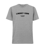 Lindsey Vonn t-shirt – grey men's t-shirt with black Lindsey Vonn letters and Players Couture logo on the chest