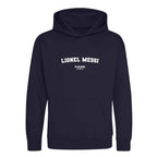 Lionel Messi hoodie – navy kids' hoodie with white Lionel Messi letters and Players Couture logo on the chest