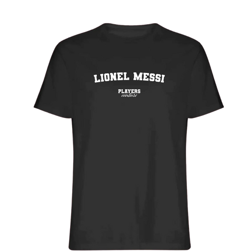 Lionel Messi t-shirt – black men's t-shirt with white Lionel Messi letters and Players Couture logo on the chest