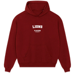 Lions hoodie – red men's hoodie with white Lions letters and Players Couture logo on the chest