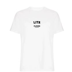 Lita t-shirt – white men's t-shirt with black Lita letters and Players Couture logo on the chest