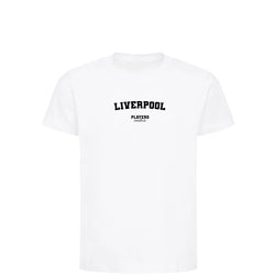 Liverpool t-shirt – white kids' t-shirt with black Liverpool letters and Players Couture logo on the chest