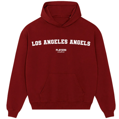 Los Angeles Angels hoodie – red men's hoodie with white Los Angeles Angels letters and Players Couture logo on the chest
