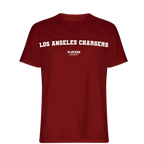 Los Angeles Chargers t-shirt – red men's t-shirt with white Los Angeles Chargers letters and Players Couture logo on the