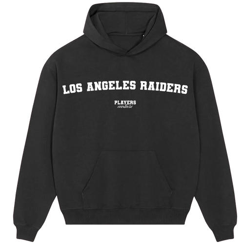 Los Angeles Raiders hoodie – black men's hoodie with white Los Angeles Raiders letters and Players Couture logo on the chest