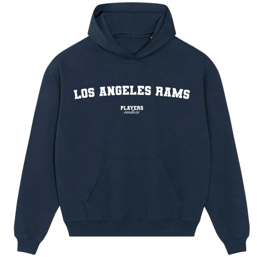 Los Angeles Rams hoodie – navy men's hoodie with white Los Angeles Rams letters and Players Couture logo on the chest