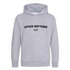 Lothar Matthäus hoodie – grey kids' hoodie with black Lothar Matthäus letters and Players Couture logo on the chest