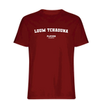 Loum Tchaouna t-shirt – red men's t-shirt with white Loum Tchaouna letters and Players Couture logo on the chest