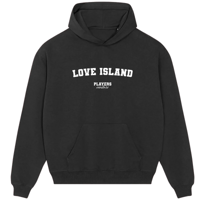 Love Island hoodie – black men's hoodie with white Love Island letters and Players Couture logo on the chest