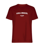 Luca Brecel t-shirt – red men's t-shirt with white Luca Brecel letters and Players Couture logo on the chest