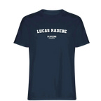 Lucas Radebe t-shirt – navy men's t-shirt with white Lucas Radebe letters and Players Couture logo on the chest