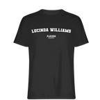 Lucinda Williams t-shirt – black men's t-shirt with white Lucinda Williams letters and Players Couture logo on the chest