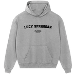 Lucy Spraggan hoodie – grey men's hoodie with black Lucy Spraggan letters and Players Couture logo on the chest