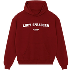Lucy Spraggan hoodie – red men's hoodie with white Lucy Spraggan letters and Players Couture logo on the chest