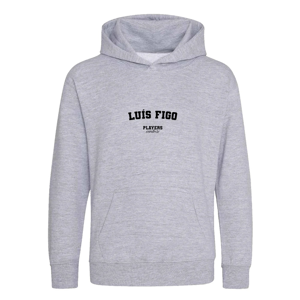 Luis Figo hoodie – grey kids' hoodie with black Luis Figo letters and Players Couture logo on the chest