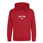 Luis Figo hoodie – red kids' hoodie with white Luis Figo letters and Players Couture logo on the chest