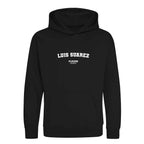 Luis Suarez hoodie – black kids' hoodie with white Luis Suarez letters and Players Couture logo on the chest