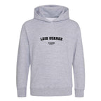 Luis Suarez hoodie – grey kids' hoodie with black Luis Suarez letters and Players Couture logo on the chest