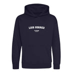 Luis Suarez hoodie – navy kids' hoodie with white Luis Suarez letters and Players Couture logo on the chest