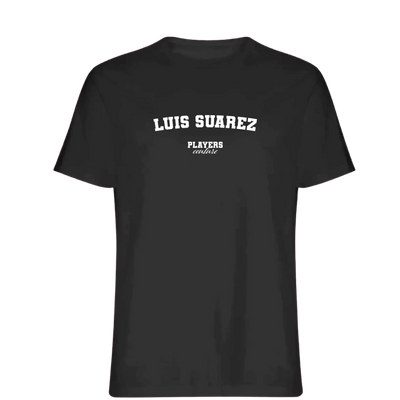 Luis Suarez t-shirt – black men's t-shirt with white Luis Suarez letters and Players Couture logo on the chest