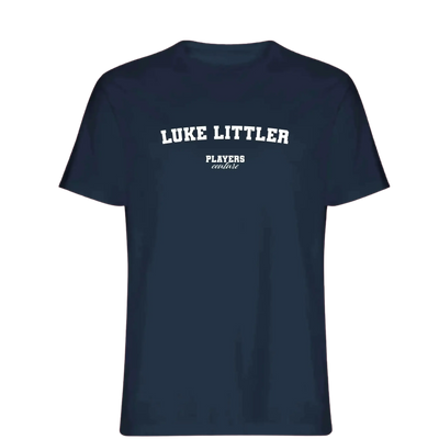 Luke Littler t-shirt – navy men's t-shirt with white Luke Littler letters and Players Couture logo on the chest