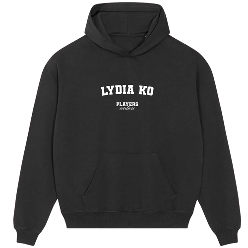 Lydia Ko hoodie – black men's hoodie with white Lydia Ko letters and Players Couture logo on the chest