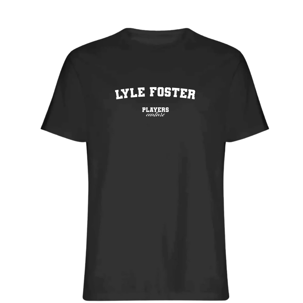 Lyle Foster t-shirt – black men's t-shirt with white Lyle Foster letters and Players Couture logo on the chest