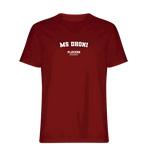 MS Dhoni t-shirt – red men's t-shirt with white MS Dhoni letters and Players Couture logo on the chest