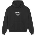 MUNA hoodie – black men's hoodie with white MUNA letters and Players Couture logo on the chest